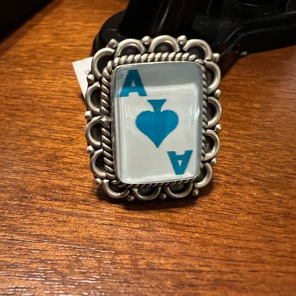 Silver Framed Ace of Spades Ring